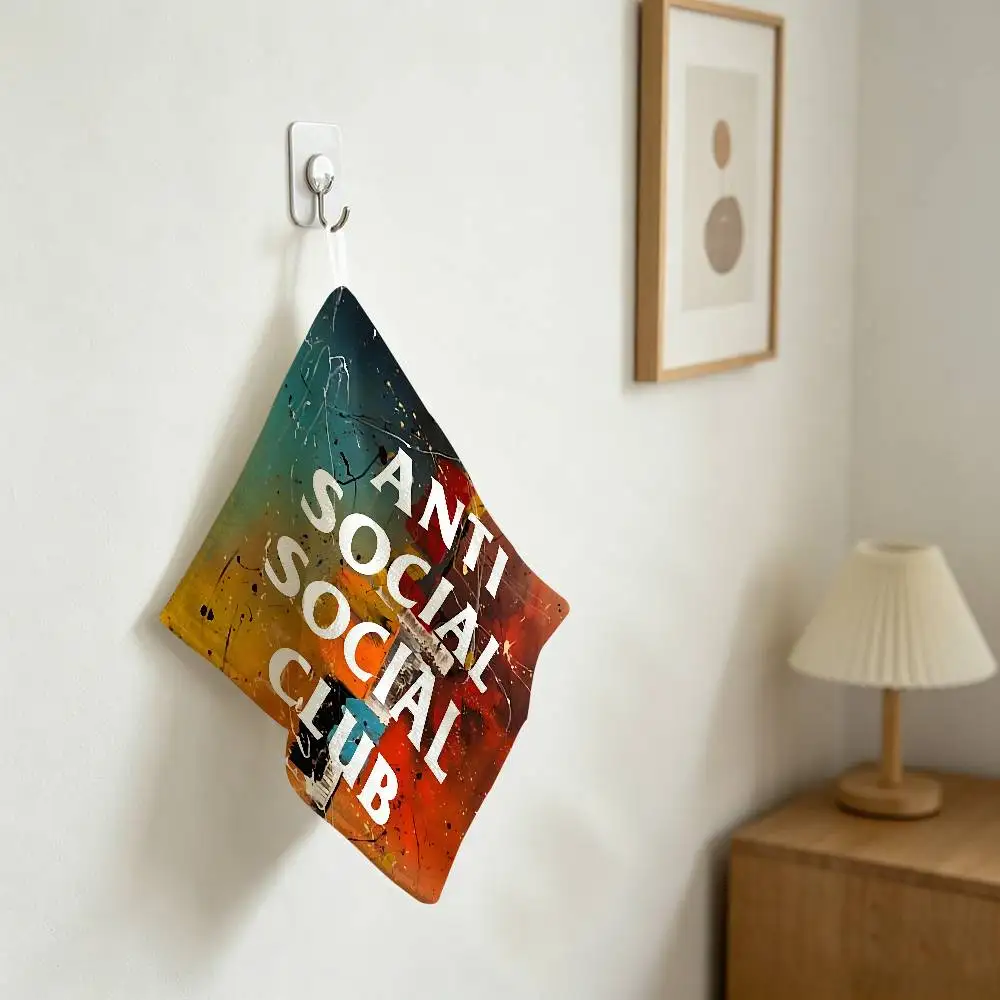 LOGO ANTI SOCIAL SOCIAL CLUB Polyester Cotton Hand Wiping Towel With Hanging Loop, Lightweight For Home And Commercial Use