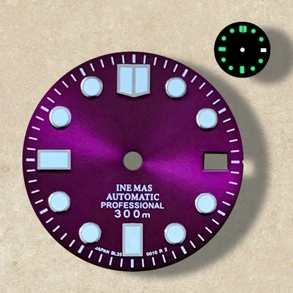 28.5 مللي متر S شعار Sunray المينا الهاتفي SUB/SKX007 الهاتفي مناسبة لحركة NH35/NH36 الأخضر مضيئة ساعة تعديل الملحقات