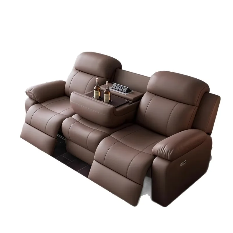 

Современный 3-местный электрический раскладной секционный диван, высококачественный диван-реклайнер из искусственной кожи для гостиной, кожаный диван