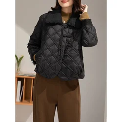 Cotton padded women trendy autumn and winter new fashion loose temperament diamond retro buckle collar warm jacket [20230454]