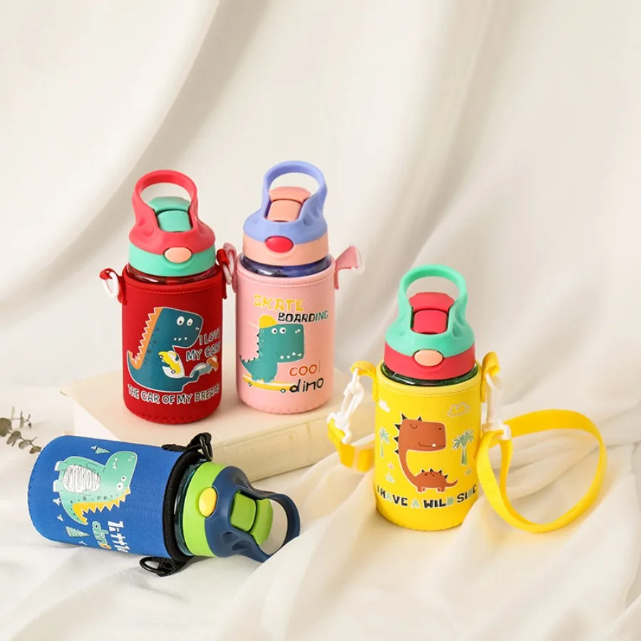 

New Fashionable Straw Student Water Cup Portable Handheld Cartoon Shockproof Duckbill-style Snap-on Lid Plastic Cup