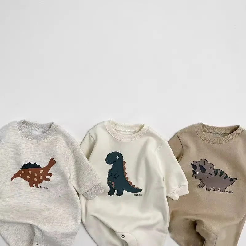 Barboteuse chaude pour bébé, imprimé dinosaure mignon, combinaison polaire à manches longues pour nouveau-né, garçon et fille, vêtements épais, nouvelle collection hiver 2025