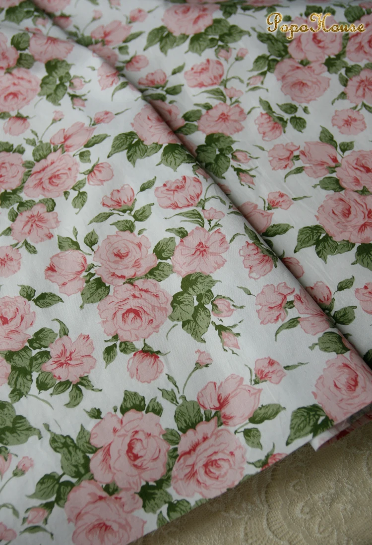 160x50cm Customized Pink Rose Summer Flower Twill Cotton Fabric Dress Clothing  Handmade DIY Cloth