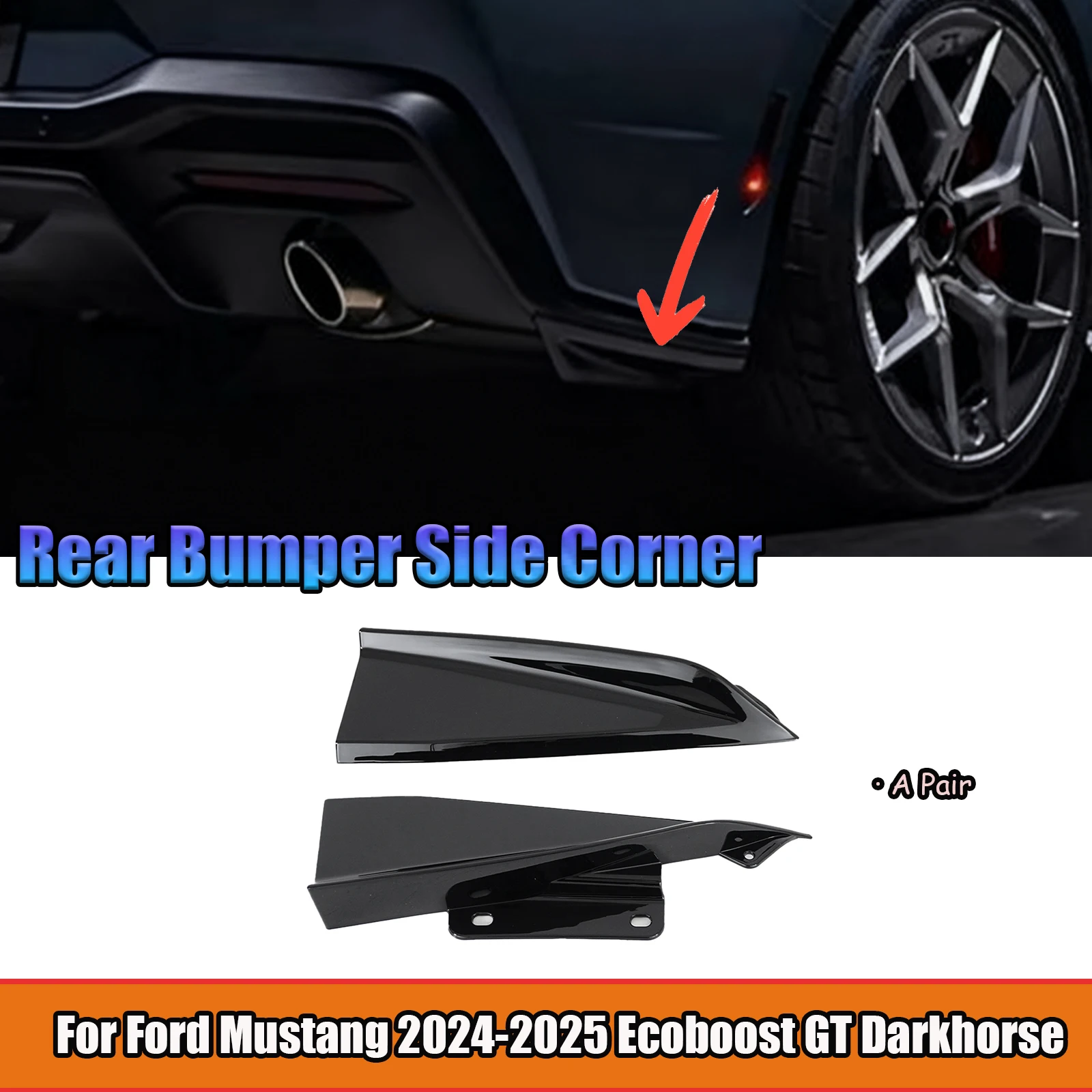 

Для Ford Mustang 2024-2025 Ecoboost GT Darkhorse задний бампер автомобиля, боковой угол, АБС-пластик, пара глянцевых черных внешних деталей