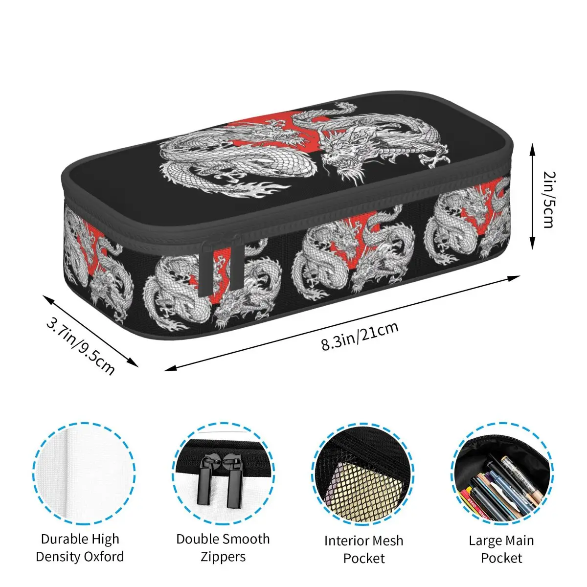 Dragon Red Moon Pattern Pencil Case Pen Holder Storage Stationery Supplies Big Capacity Pen Box Pencil Bag for Students