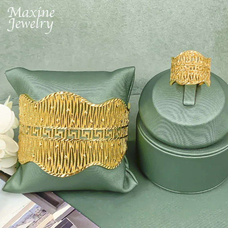 Hohler klassischer Armband mit Ring-Set, Dubai, 18 Karat vergoldet, Schmuckset für Frau, afrikanische Braut, Hochzeit, Party, Accessoires, Geschenke