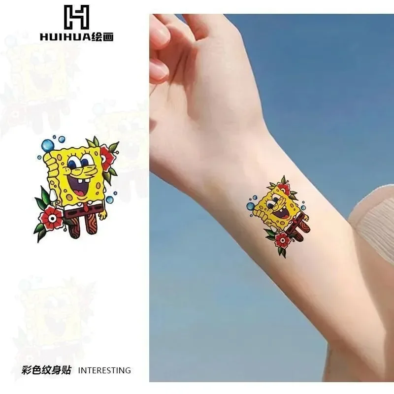 Kawaii SpongeBob 60pcs Colorful Temporary Tattoo Stickers Waterproof Realistic High Quality Ins Style Portable for Student Gift
