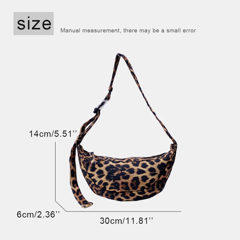 カジュアルヒョウ柄ハーフムーンバッグ女性のための高級デザイナーハンドバッグと財布新しいポリエステル小さな脇の下ショルダーバッグ