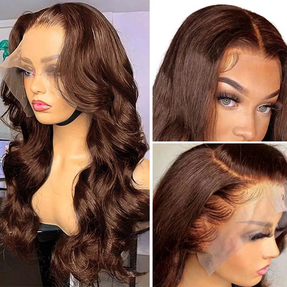 Dark Brown Preplucked 26Inch 180Density Body Wave 5x5 Silk Base Jewish Human BabyHair HD Lace Wig European Hair Glueless