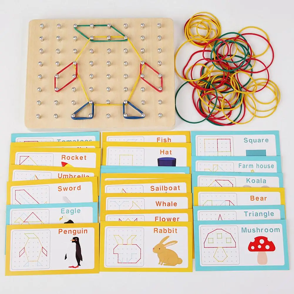  Baby Creative Toy Graphics Rubber Tie Nail Boards with Cards Childhood Education Hand-On Ability Puzzle Sensory Toy