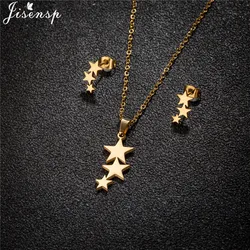 100% Tiny 3 Star Stainless Steel Pendent Necklaces for Women Simple Crescent Moon Earings Fashion Jewelry Sets Wholesale