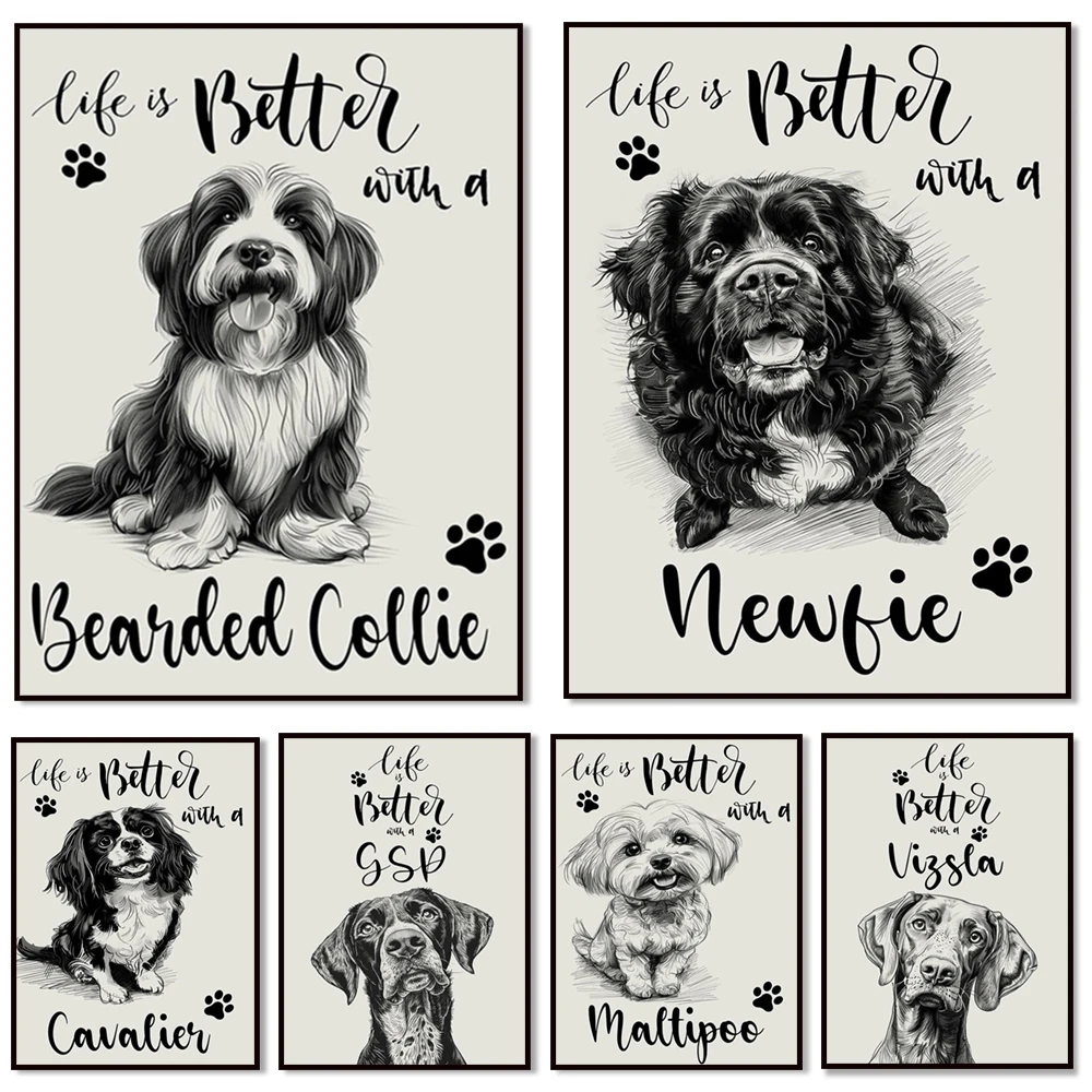 Vizsla, Scottish terrier, Cairn terrier, Bearded collie, Golden retriever, Maltese, Wheaten terrier, funny dogs poster print
