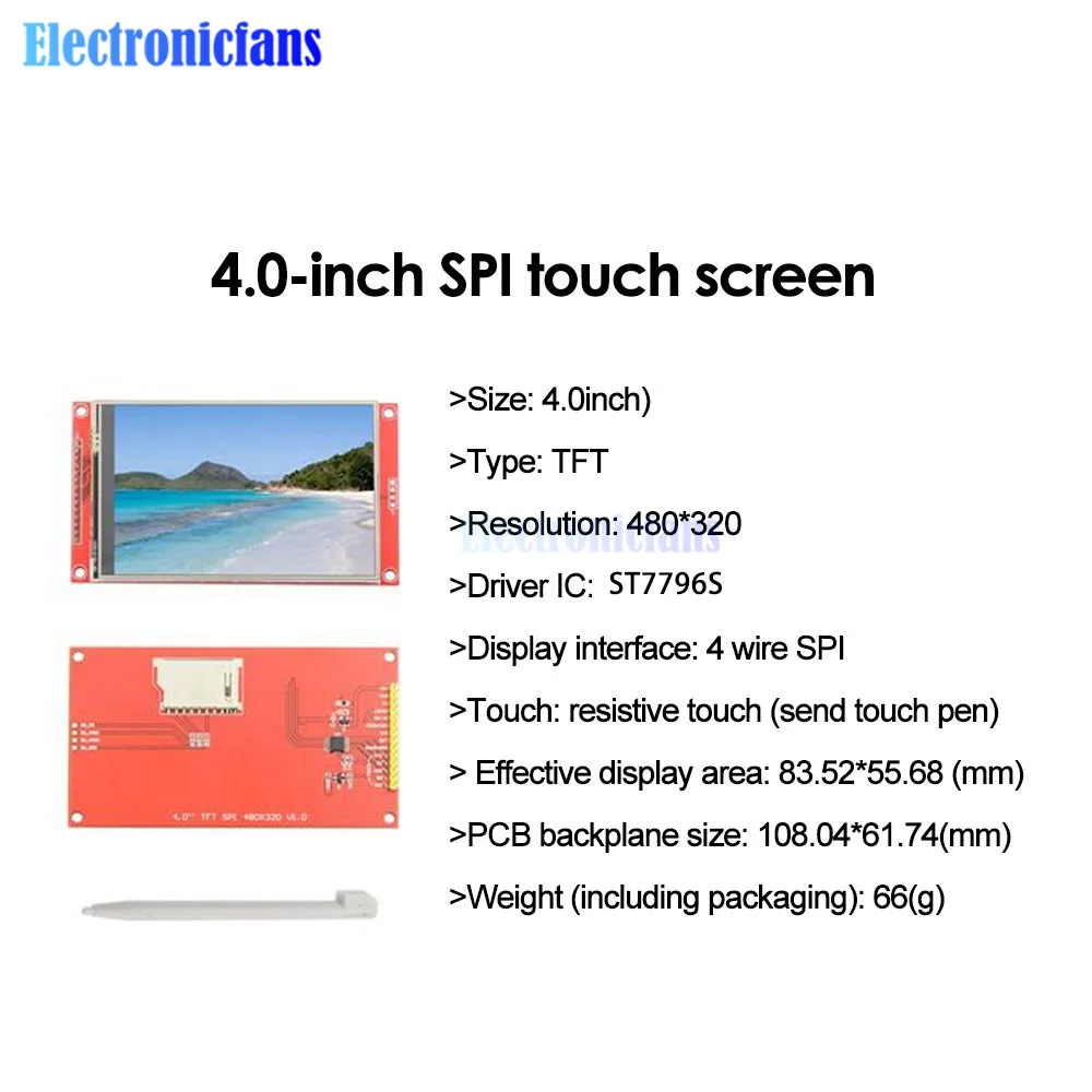 3,5 Zoll 4,0 Zoll 4-Draht SPI Serielles LCD-Display-Modul 480x320 Farb-Touchscreen ST7796S ILI9488 Schnittstelle TFT-Modul – Detail 14