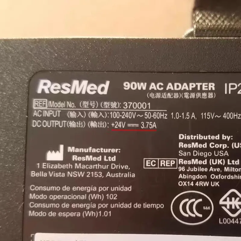 Applicable ResMed 370001 Respiratory S10 Snore Stop Machine 24V3.75A Power Adapter 90W