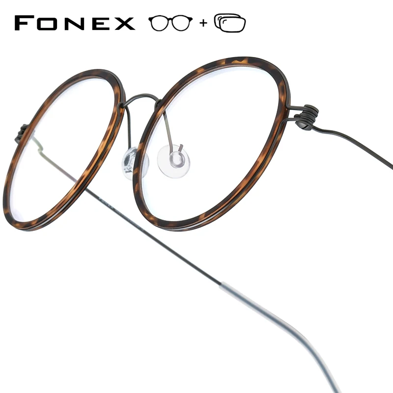 FONEX Titanium Progressive Prescription Glasses Anti Blue Myopia Optical Lens Eyewear Women Round Eyeglasses for Men 7512