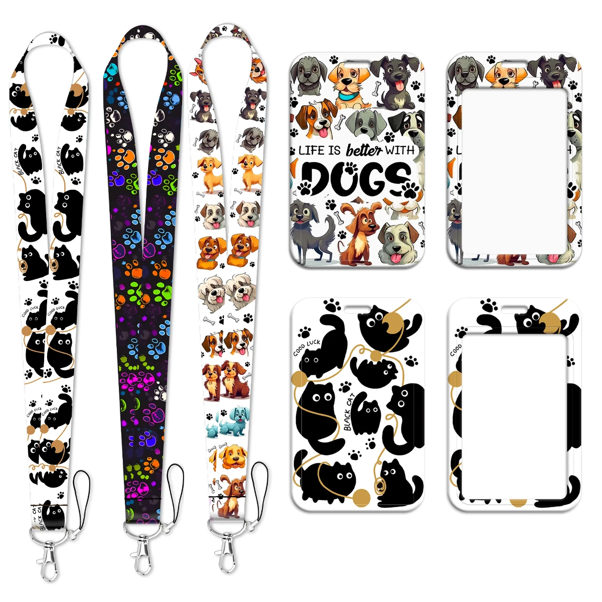 Cute Dogs Credential Holder Black Cat Lanyard Keychain Neck Strap For Keys ID Card Gym Phone Straps Keyrings Accessories