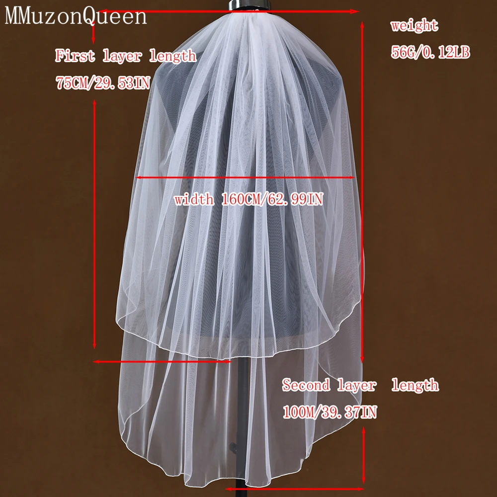 MMQ M06 Bridal Veil 2 Layer With Comb Blusher Solf Tulle Short Bridal Wedding Veils Off-White Girlfriend Cover Face Accessories