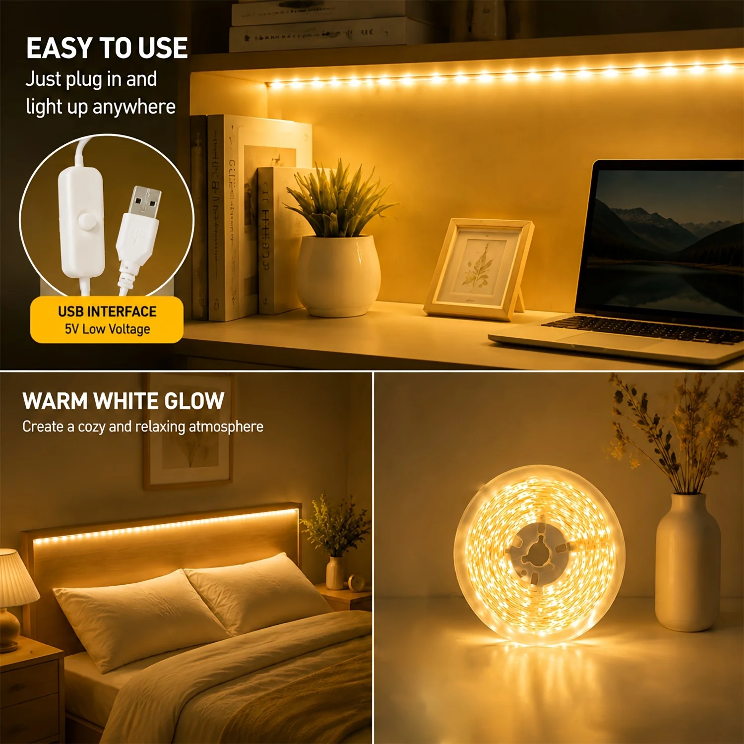 2835 SMD LED TV Backlight Strip USB Button Switch High Density Flexible Bendable Self-Adhesive For TV Monitor Gaming Room Decor - view 6