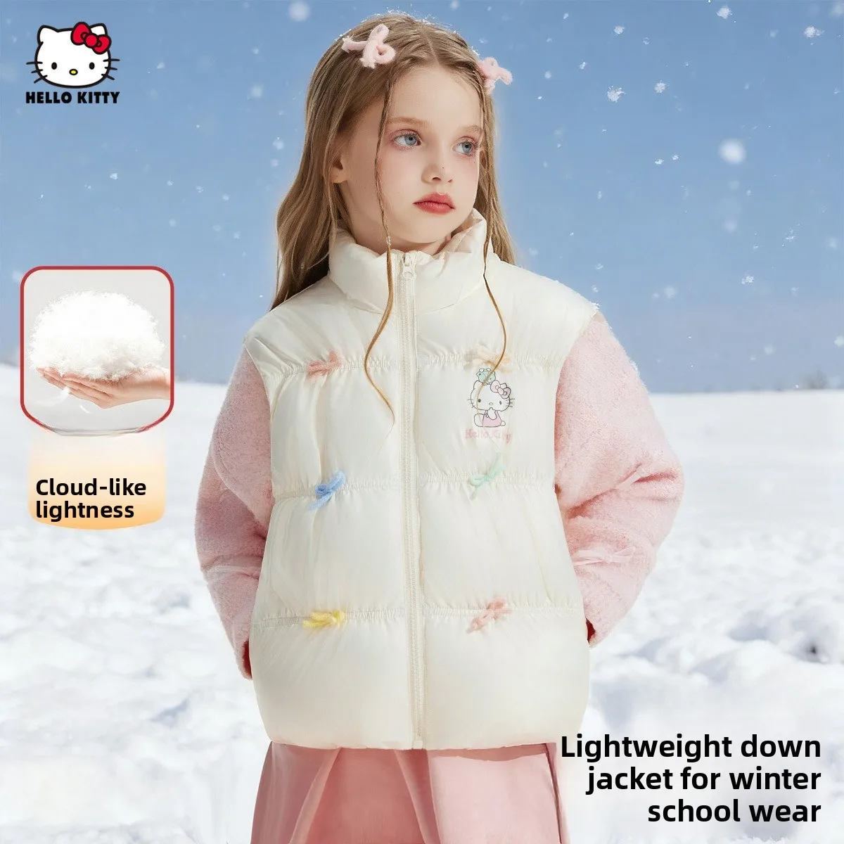 

Kawaii Winter Cartoon Embroidery Lolita Parkas Women's Y2k HelloKitty Vest Casual Zipper Loose Down Vest
