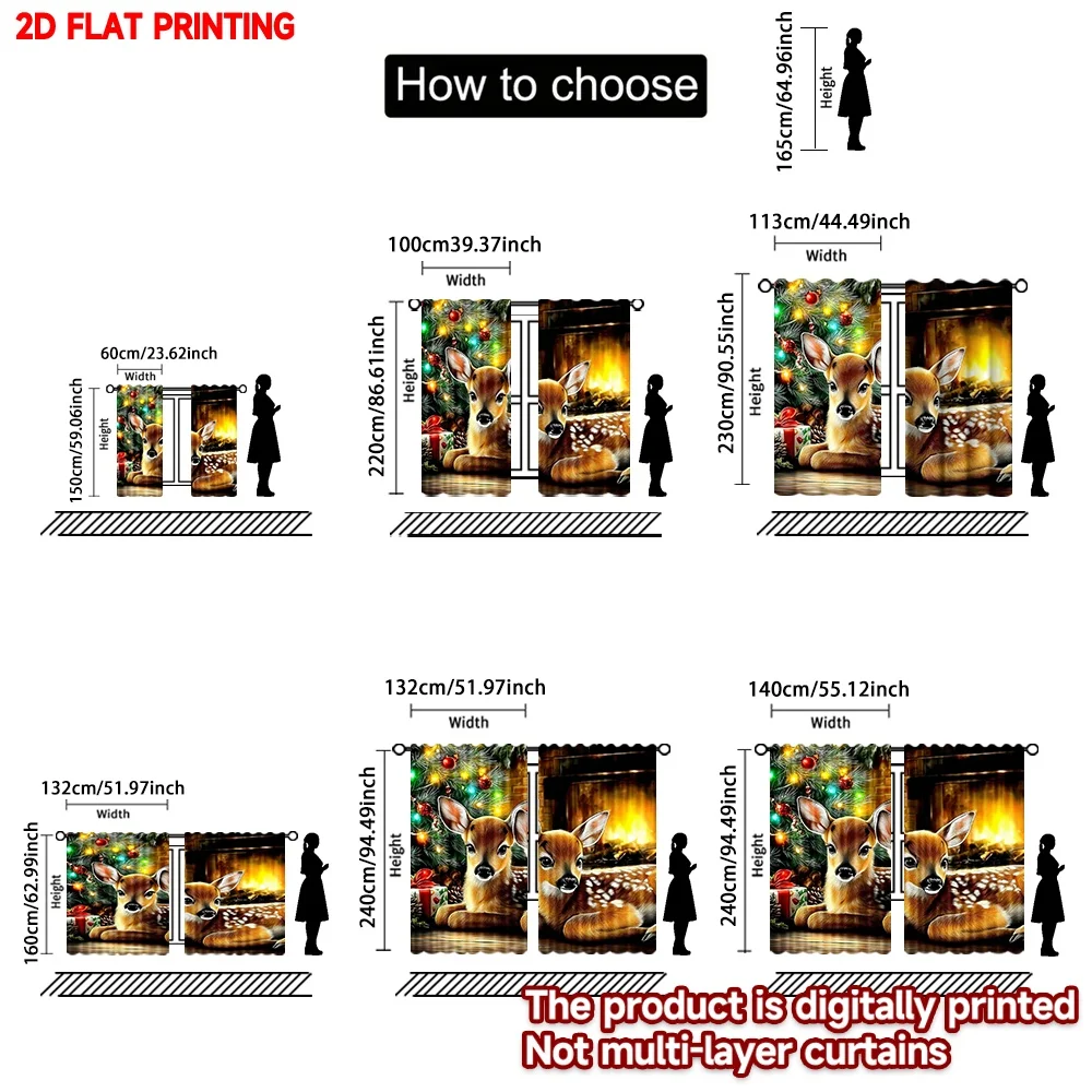 2D الطباعة المسطحة 2PCS عيد الميلاد الكلاسيكية الستائر الساخنة عيد الميلاد الغزلان الرقمية المطبوعة البوليستر الستائر حفلة عائلية لقضاء عطلة