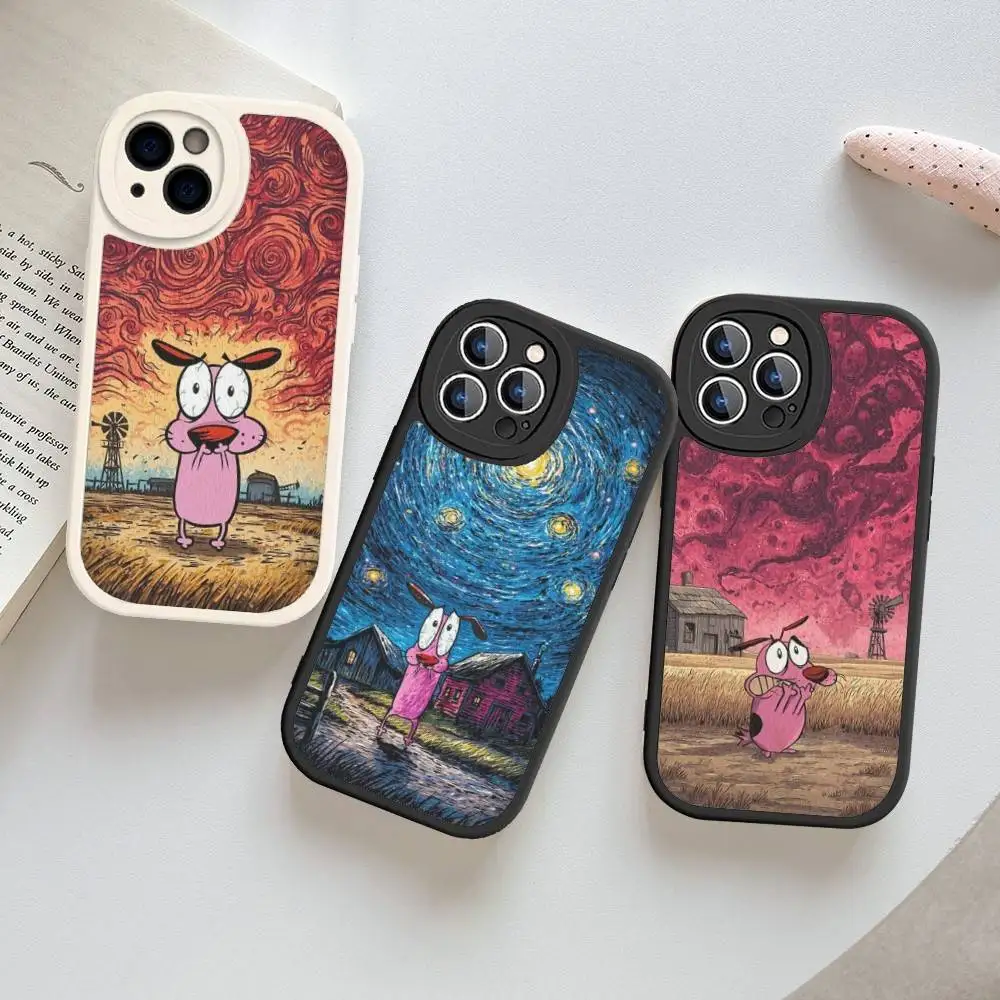 Coque de téléphone Courages Cowardly Dog pour iPhone 16 15 14 11 12 13 Pro Max Plus, coque arrière en cuir