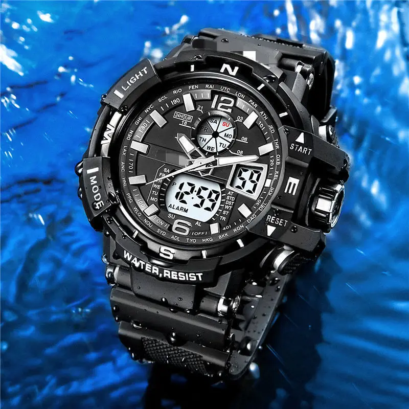 Large dial watch men Student models multifunctional outdoor sports waterproof dual-display LED luminous electronic watch female