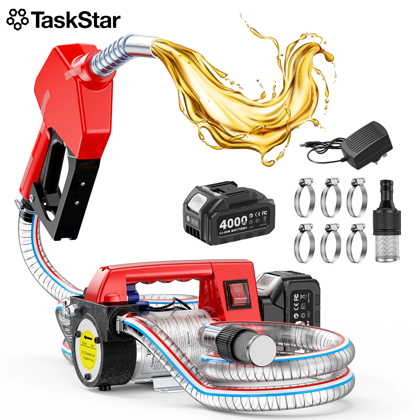 Taskstar 21V Electric Fuel Pump For Diesel Trucks Tractors Diesel Transfer Pump 45 L/min For Makita 18V Battery Pin