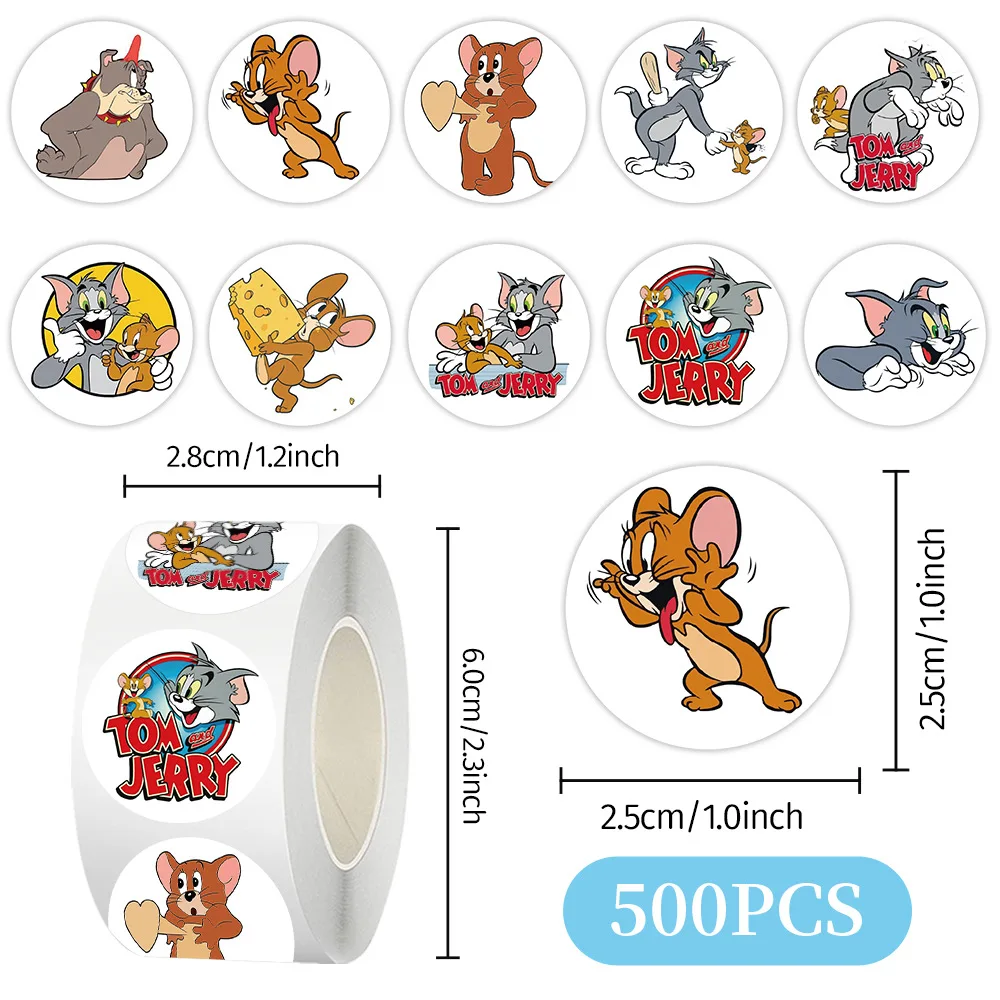 

500pcs/Roll Tom and Jerry Sticker Waterproof Graffiti Aesthetic Decorative Luggage Laptop Cup Phone Diary Book Kids Stickers Toy