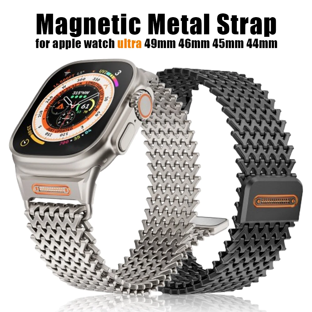 

Магнитный металлический ремешок для Apple Watch Ultra 2 Series 10, 49 мм, 46 мм, 45 мм, 44 мм, ремешок из нержавеющей стали для браслета iWatch 9 8 7 6 5 4