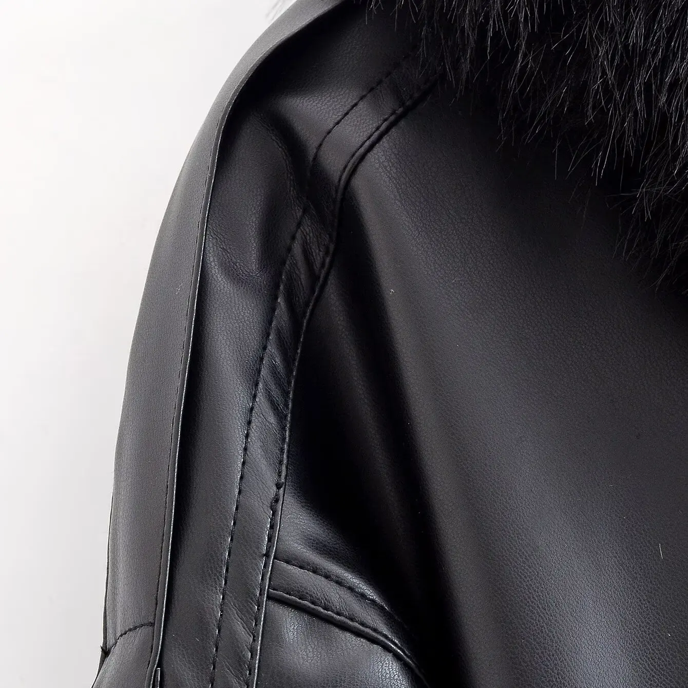 ملابس عمل نسائية من JNLEAOG بياقة من الفرو من الجلد Jaet وصلت حديثًا للخريف فضفاضة تناسب طويلة وسحاب للإغلاق