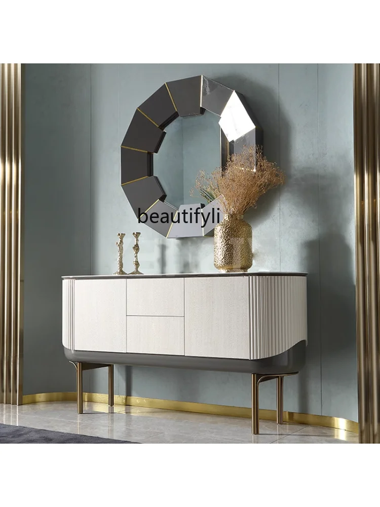 yj Italian Style Light Luxury Entrance Cabinet Post-Modern Simple Sideboard Cabinet Stone Plate Storage Locker against the Wall