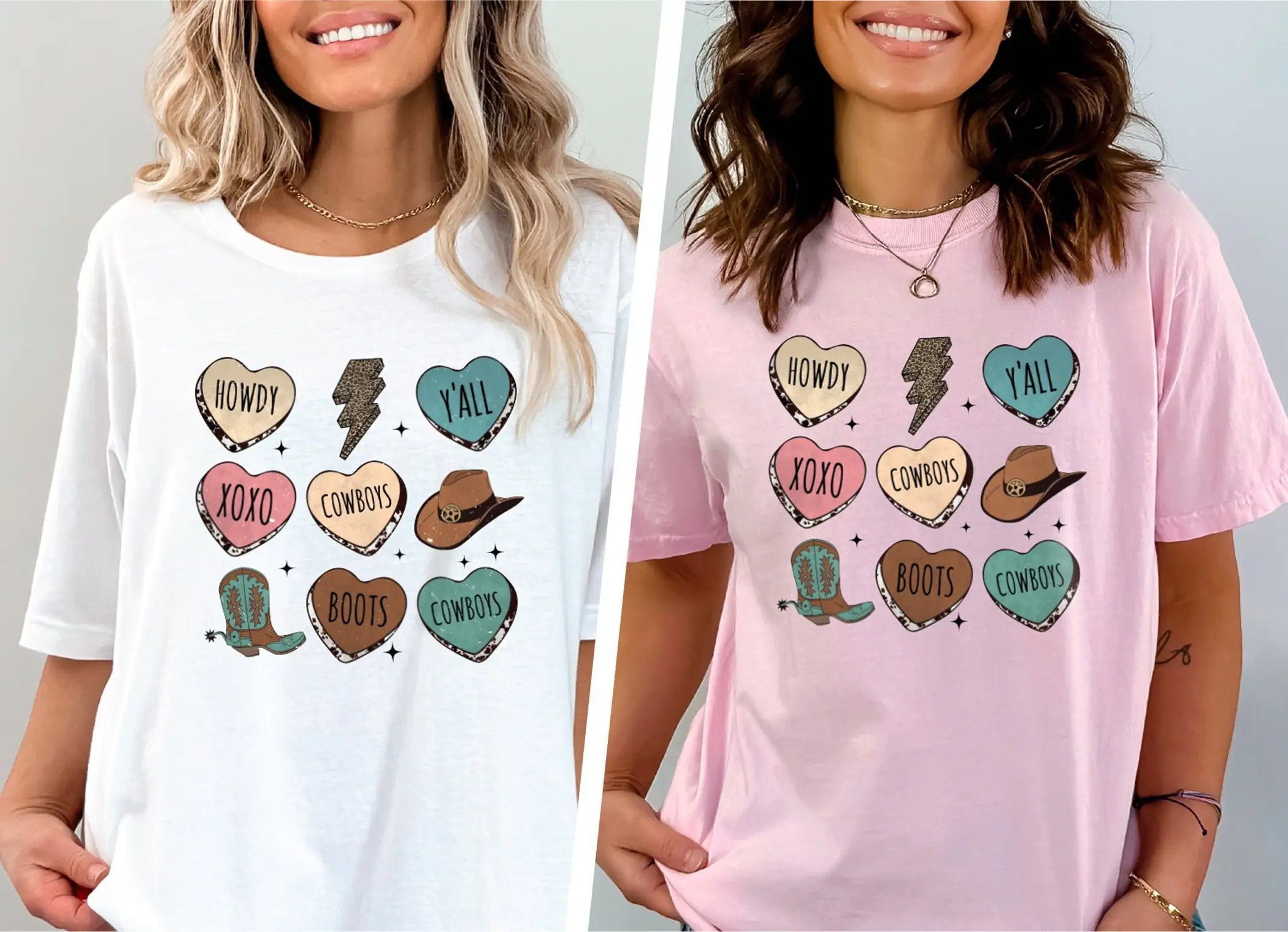 Valentine'S Cowboy T Shirt Western Valentine Valentines Heart Retro Day