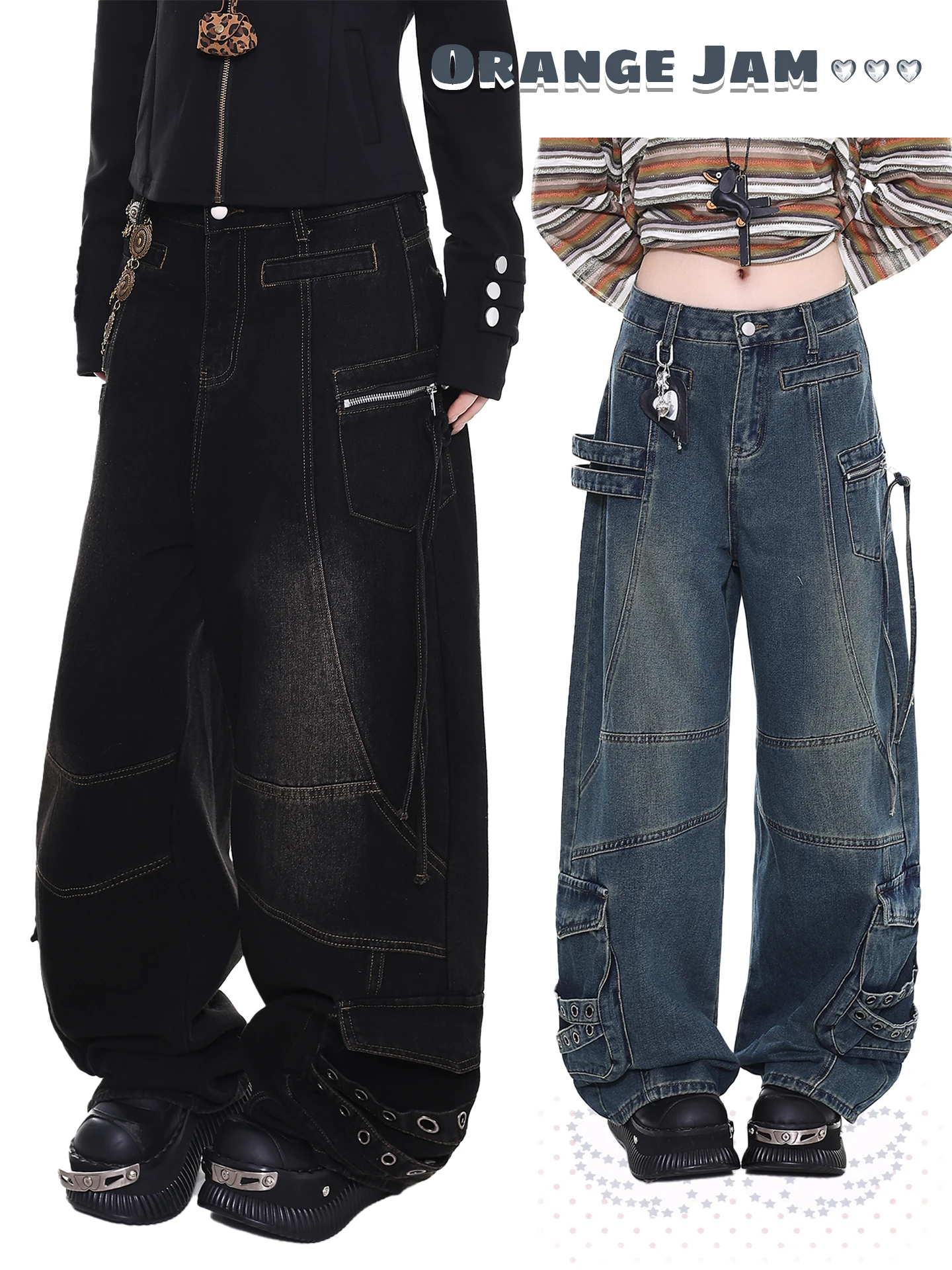 

YO Retro Street Workwear Jeans Women's 2026 New Casual Versatile Slimming Loose Wide Leg Pants Comfortable All-Match Sle