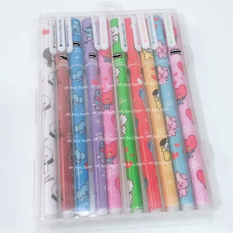 Lápis de Gel de Tinta Colorida Kawaii, Caneta Novidade dos Desenhos Animados para Menino e Menina, Artigos de Papelaria Escolar, Presente Infantil, 10Pcs por Pacote