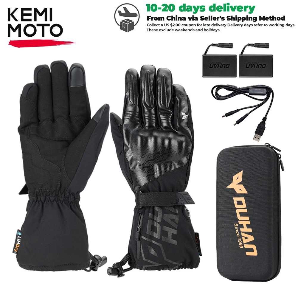 

KEMiMOTO Winter Heated Motorcycle Gloves Touch Screen Outdoor Camping Motorcycle Gloves Battery Powered Waterproof Motorbike