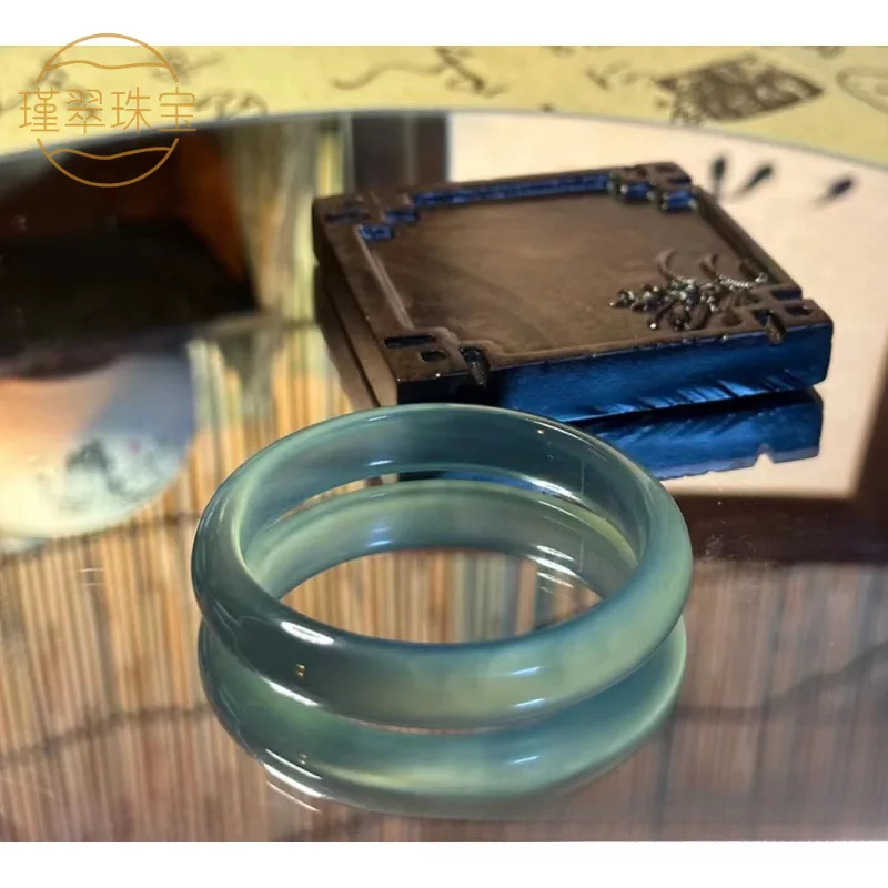 Natural high-quality chalcedony for women  translucent with fluorescent effect agate bracelet vintage blue jade