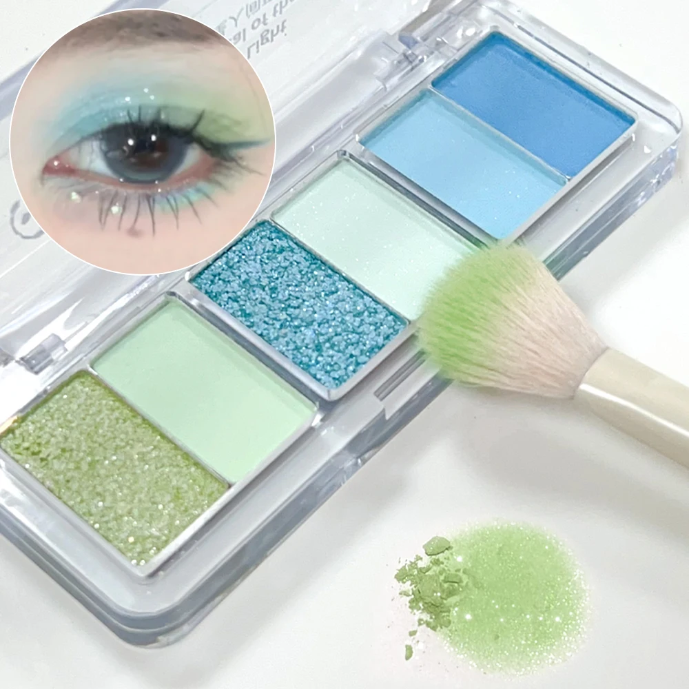 Sequins Green Blue Eyeshadow Palette Matte Pearlescent Waterproof Lasting Glitter Shiny Eye Shadow Pigments Korean Eyes Makeup