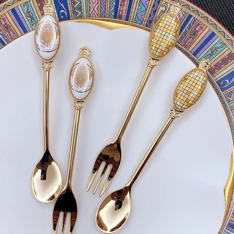 European Light Luxury High-grade Gold Stainless Steel Fruit Spork Spoons,dessert Forks,Advanced Sense of Exquisite Coffee Spoons