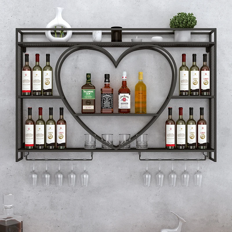 Wine Rack Wall-Mounted Wine Rack Bar Cabinet Household European-Style Wrought Iron Display Liquor Rack Wine Rack Storage Rack