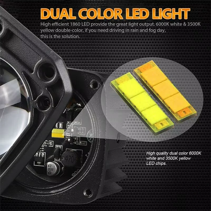 3 Zoll 8D LED-Linse Fahr-Arbeitslicht 30 W zweifarbige Unterputz-Nebelscheinwerfer quadratisch rund für Off-Road 4x4 LKW SUV ATV Motorrad – Detail 9
