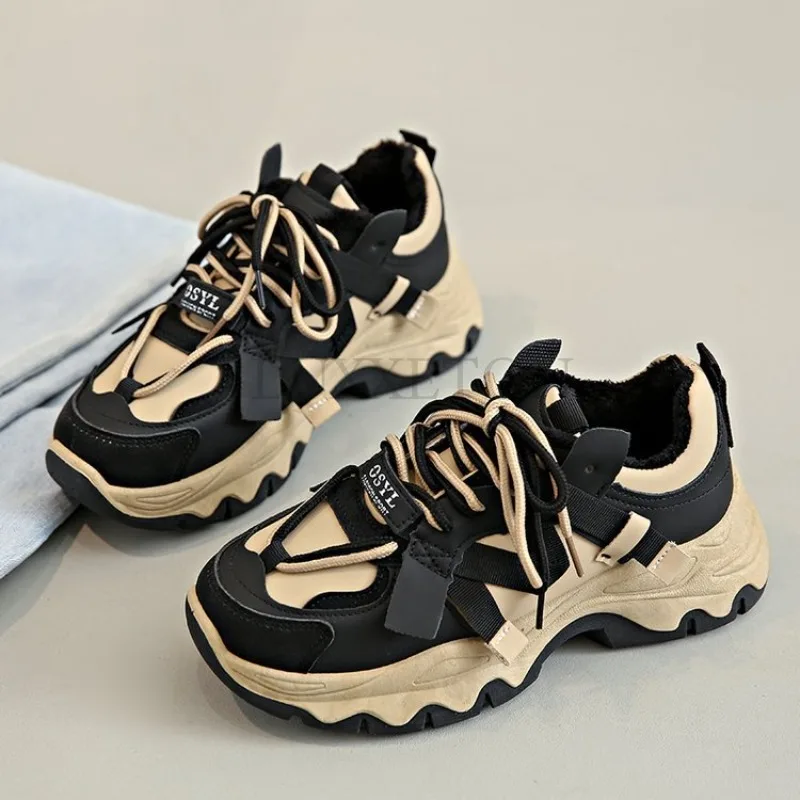 

Round Toe Thick Sole Mesh Surface Is Lightweight Comfortable Breathable Dad Shoes Are Warm and Plush Casual Sports Shoes