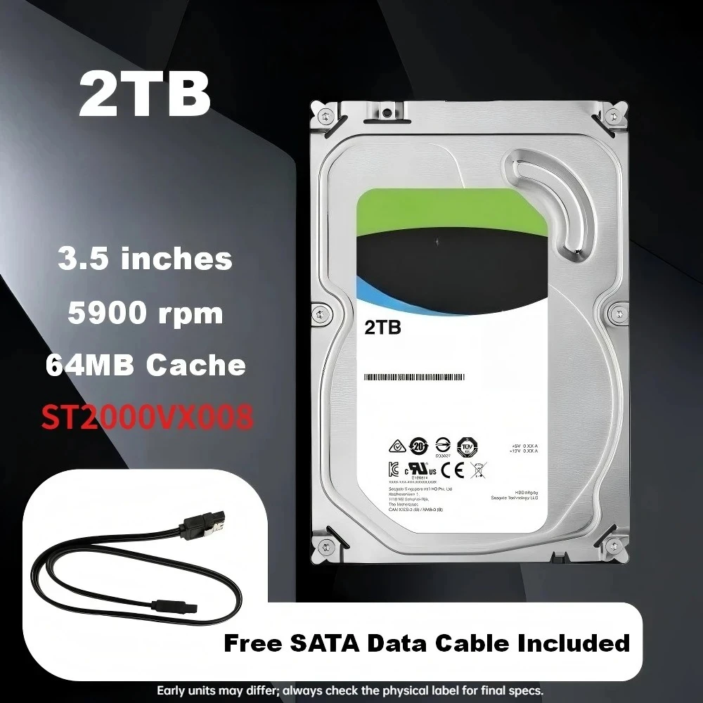 ST2000VX008 2TB Surveillance HDD for 24/7 Security Recording