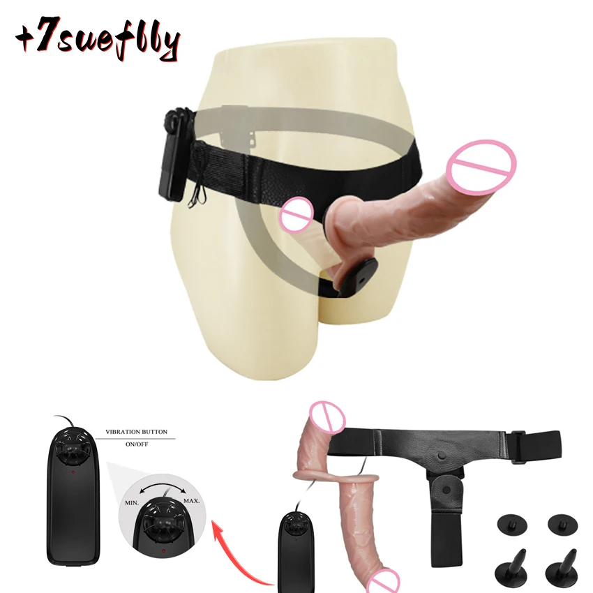 Double Penis Dual Ended Strap On Dildo Vibrator Strapon Ultra Elastic Harness Belt Adult Sex Toys for Lesbian Anal Soft Dildos