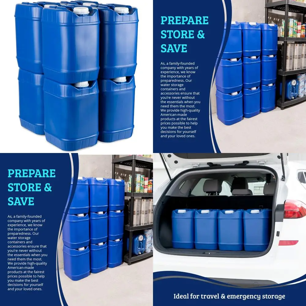 حاويات مياه قابلة للتكديس سعة 5 جالون للتخييم والطوارئ، وإجمالي 40 جالونًا للتخزين
