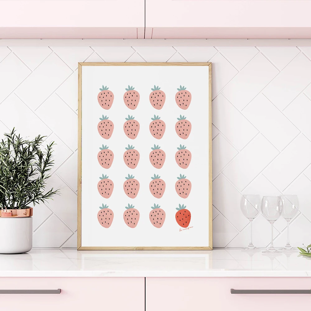 Be Unique Rows of Strawberries Quotes Wall Art Canvas Painting Botanical Posters Print Wall Pictures For Baby Nursery Home Decor