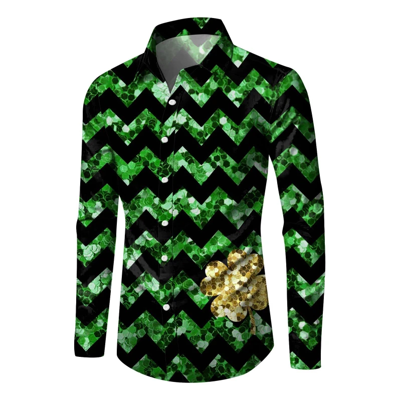 2025 New St. Patrick's Day Shirts Men Women 3D Print Clover Graphic Long Sleeve Shirts Men Tops Casual Fashion Festival Blouse