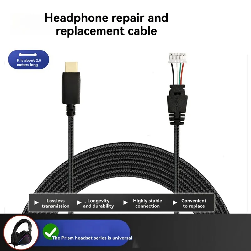 

-ABAB плетеный шнур USB Type-C для ASUS ROG Delta/Delta S, кабель для игровой гарнитуры, дополнительный провод, линия наушников