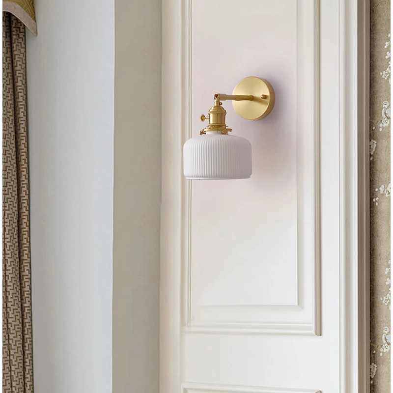 Fumi Modern Wall Sconce Lamps Lighting Fixture,White ceramics Wall lamp with Copper lamp Holder for Living Room Bedroom Bedsi