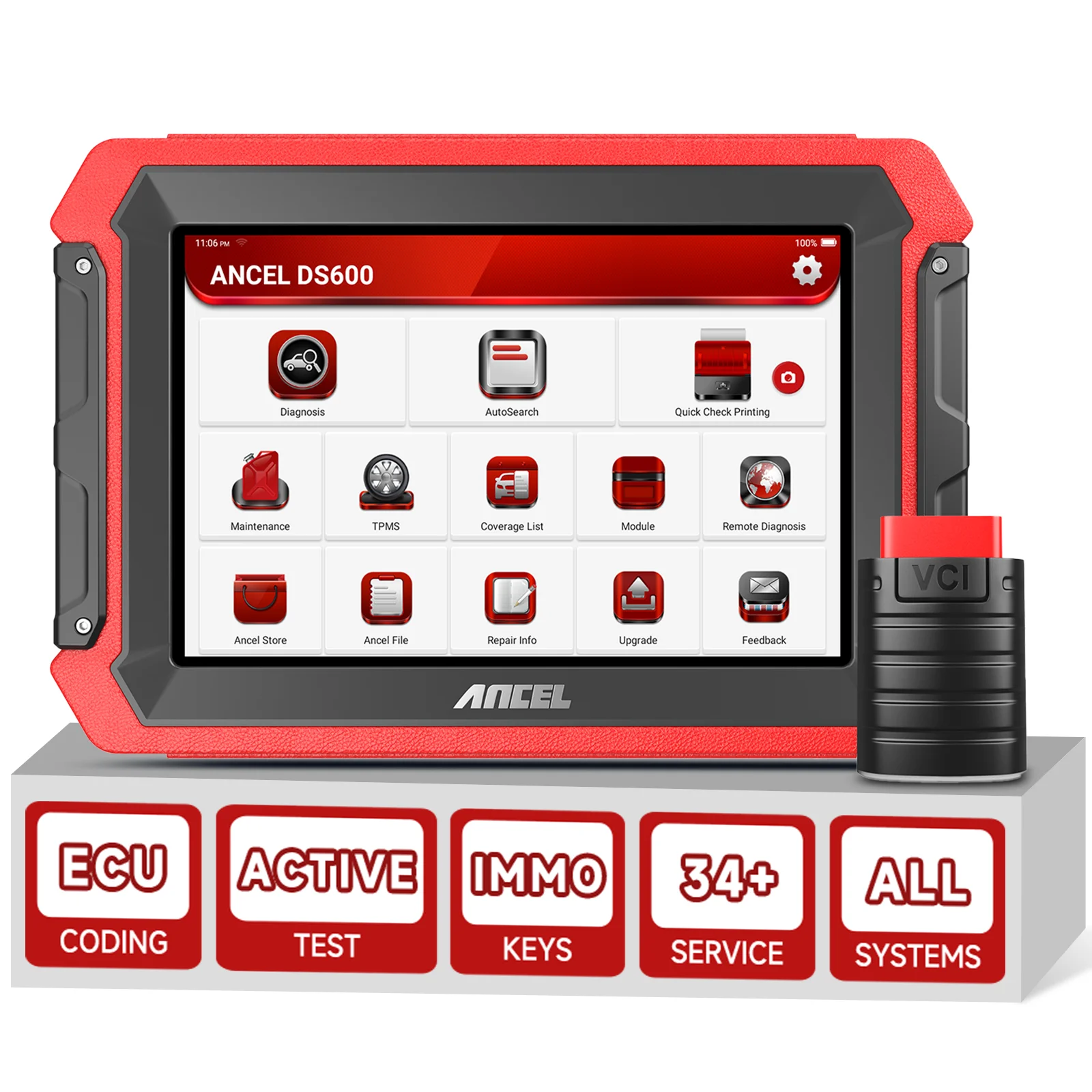 

OBD2 Automotive Scanner Bi-directional Professional TPMS Programming ECU Coding IMMO 34 Reset ANCEL DS600 OBD 2 Diagnostic Tool