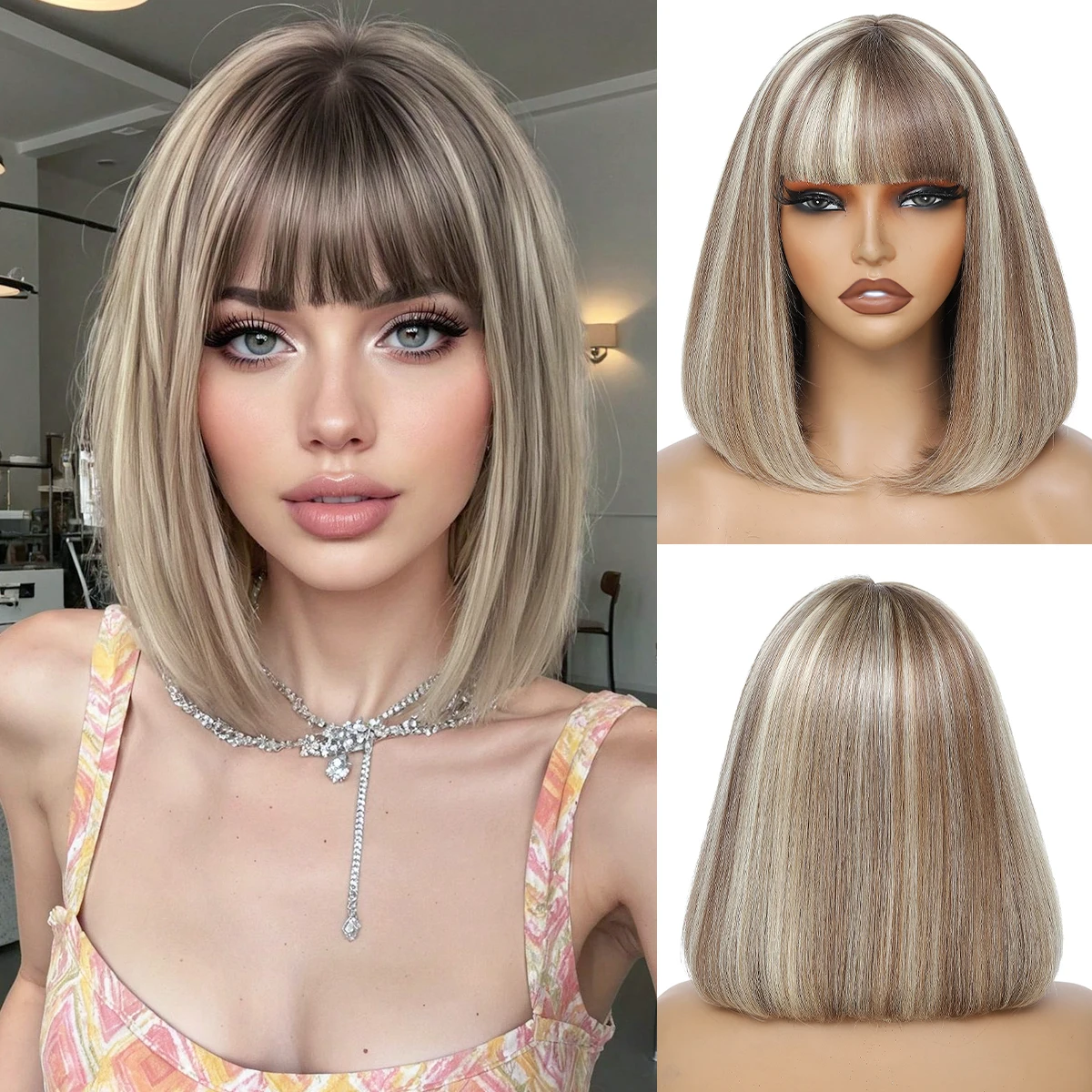 

Yelo 100% человеческие волосы, короткий парик боб - костяной прямой машинный цвет омбре с челкой, бесклеевой, без клея, для женщин